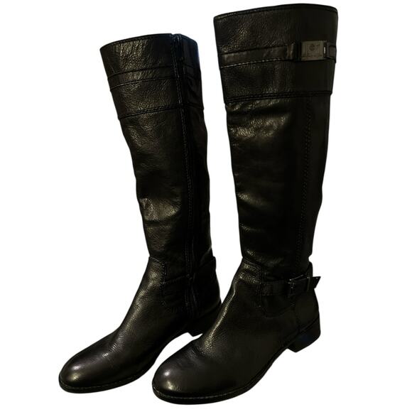 Antonio Melani Knee High Riding Boots in Black Leather w/One Inch Heel Size 8M - Picture 1 of 11